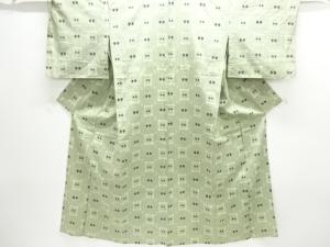 アンティーク　枡に抽象花模様織り出し手織り紬単衣着物